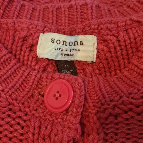 (1263) Sonoma Woman's Shrug Two Button Cable Sweater, Size: 1X Color: Red - Picture 8 of 8
